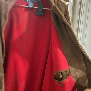 Polo Ralph Lauren Brown Leather Bomber with Red Lining